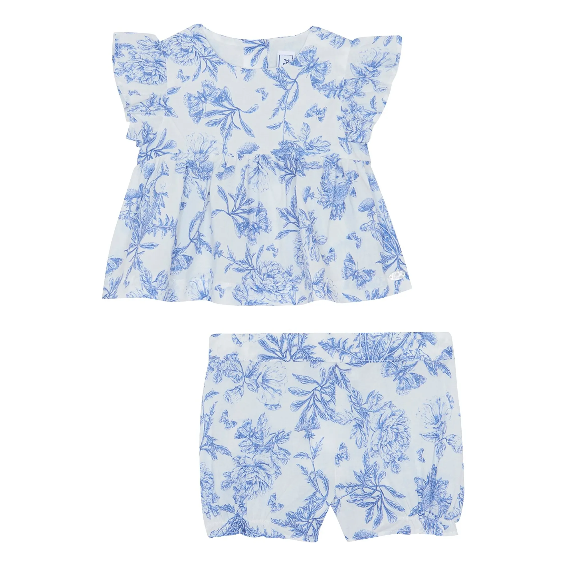 Ensemble Top et Short Fleuri - Inspiration Toile de Jouy | Bleu électrique- Image produit n°1