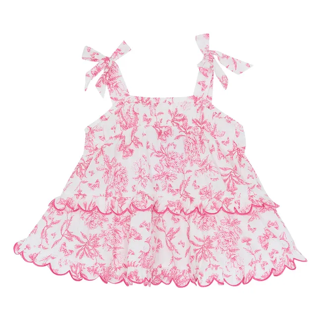 Ensemble Top et Short Feston Fleuri - Inspiration Toile de Jouy | Rose