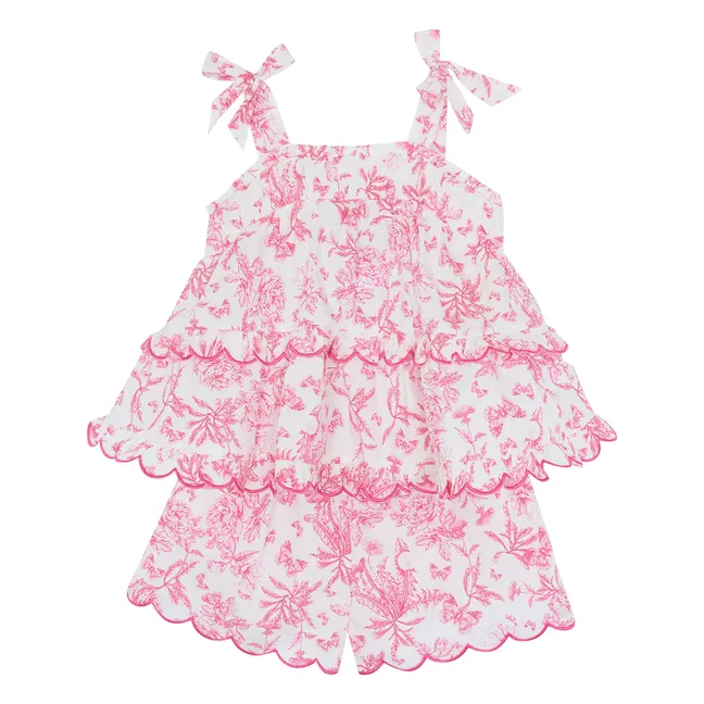 Ensemble Top et Short Feston Fleuri - Inspiration Toile de Jouy | Rose