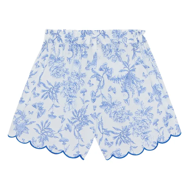 Ensemble Top et Short Feston Fleuri - Inspiration Toile de Jouy | Bleu électrique