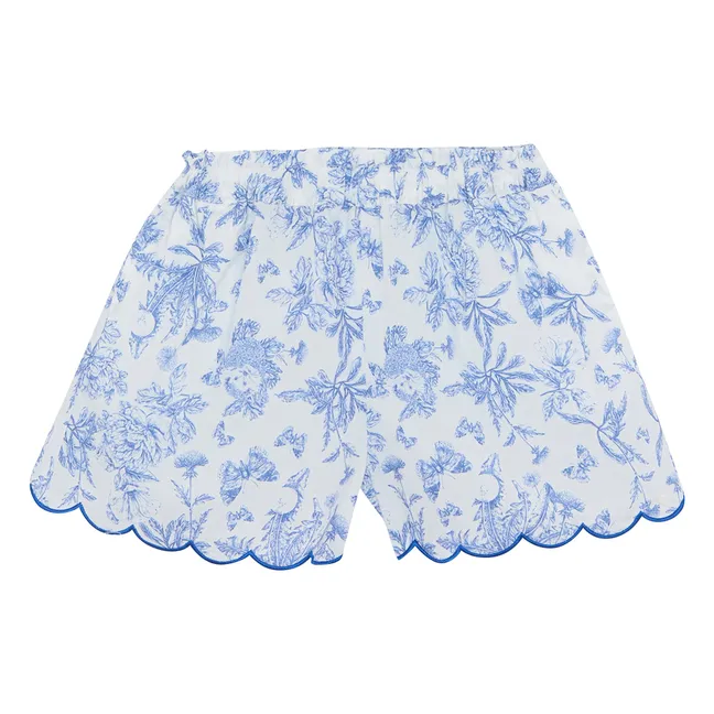 Ensemble Top et Short Feston Fleuri - Inspiration Toile de Jouy | Bleu électrique
