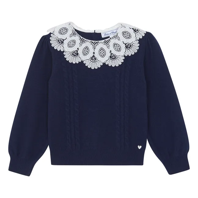 Twisted Lace Collar Sweater | Navy blue