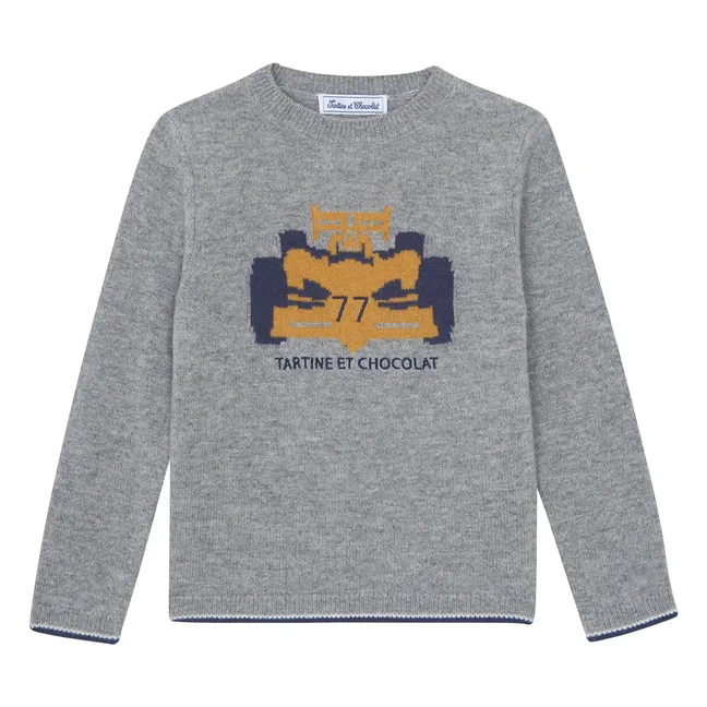 Wool Racing Car Sweater | Heather grey