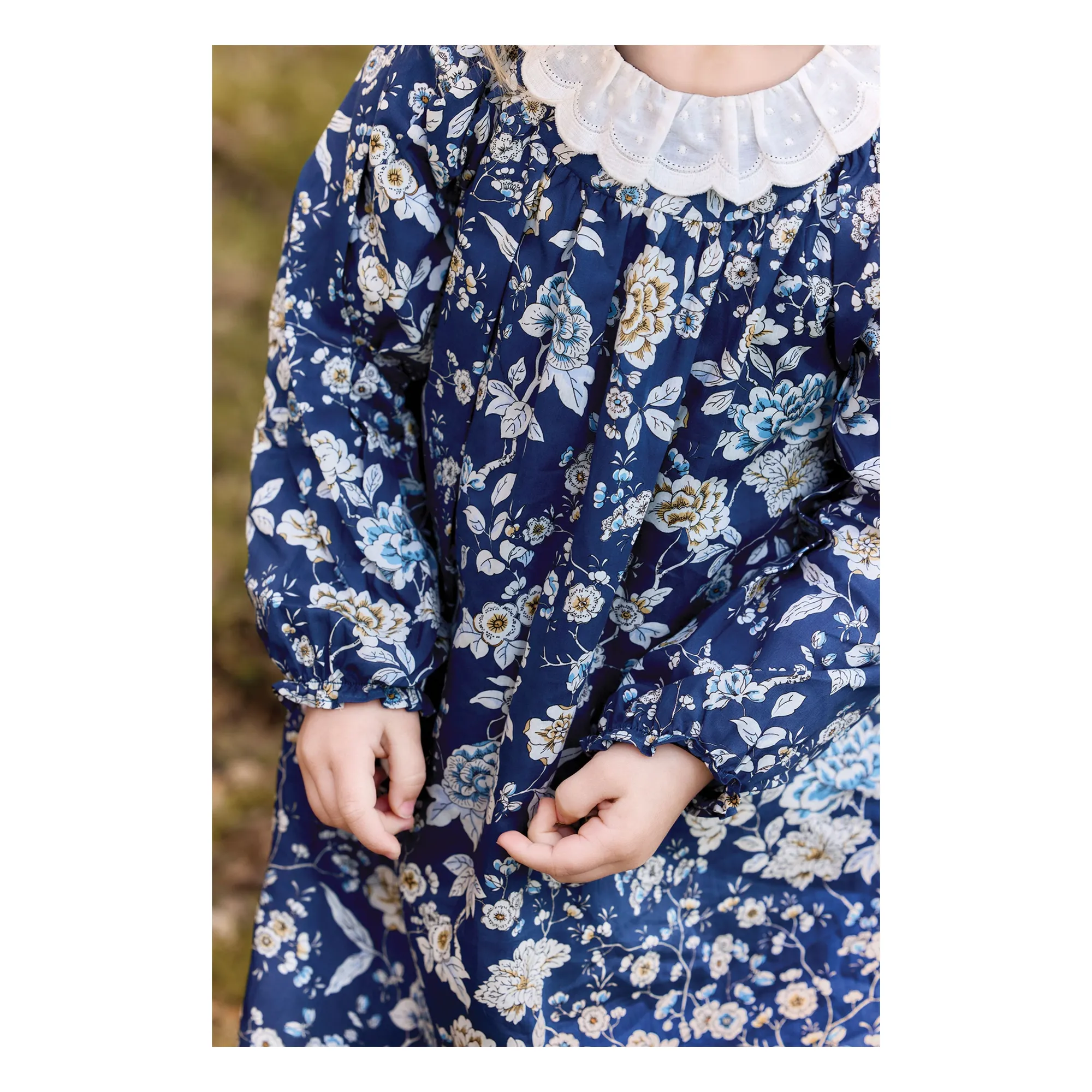 Robe Col Feston Fleurie | Bleu marine- Image produit n°2