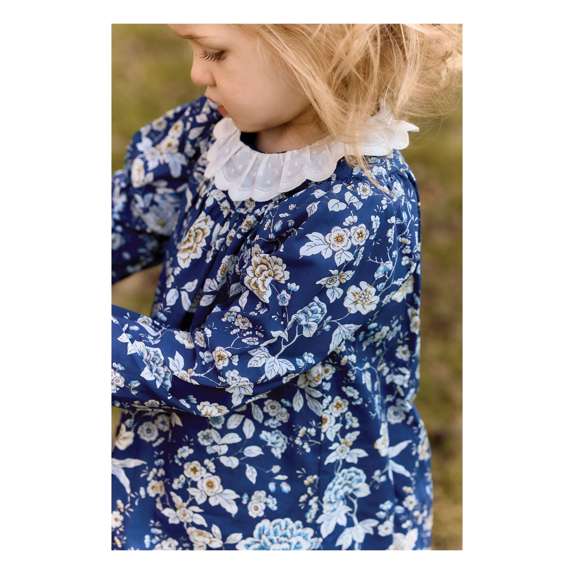 Robe Col Feston Fleurie | Bleu marine- Image produit n°1
