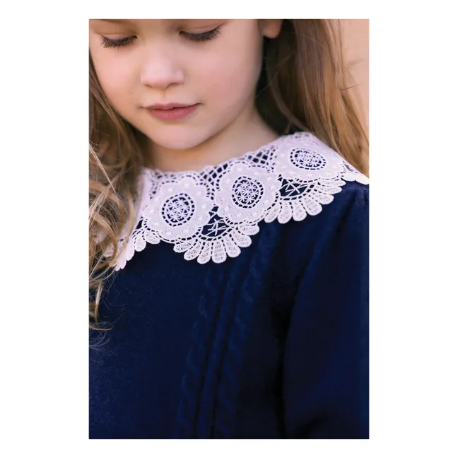 Twisted Lace Collar Sweater | Navy blue