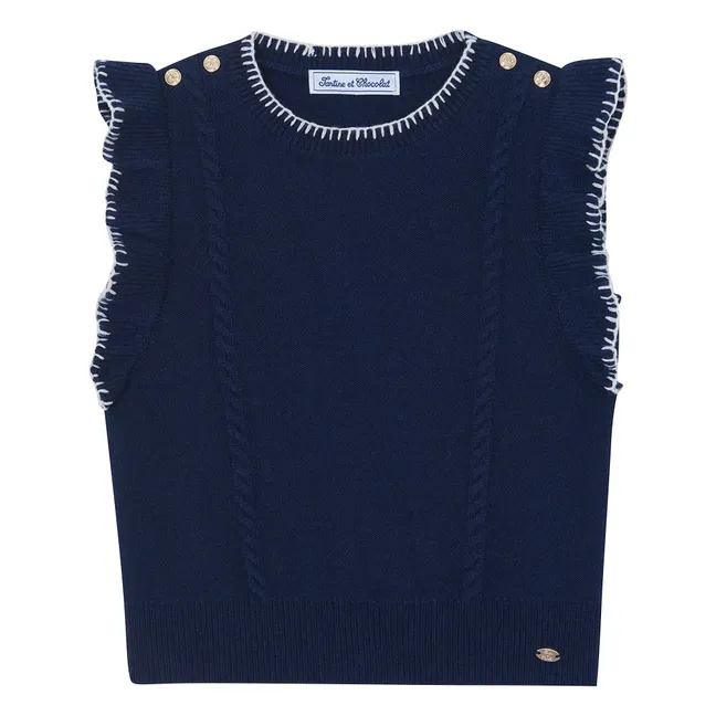 Pull Sans Manches Volants | Bleu marine