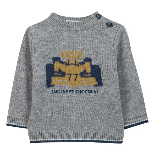 Baby Wool Race Car Sweater | Heather grey