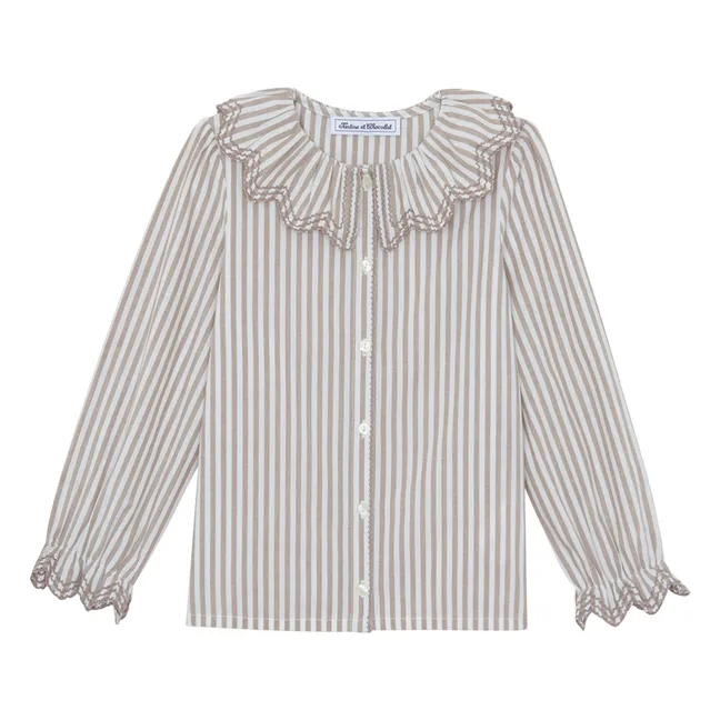 Chemise Col Volants Feston Rayée | Blanc