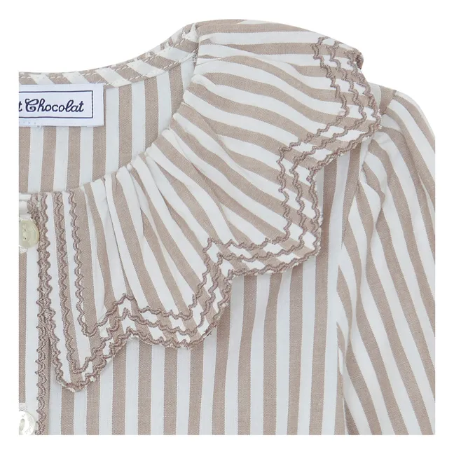 Chemise Col Volants Feston Rayée | Blanc
