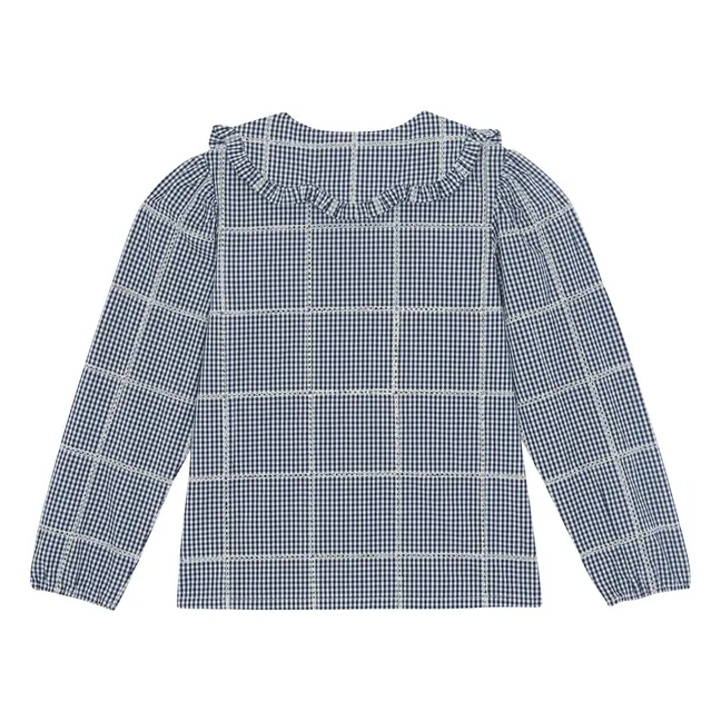 Chemise Col Claudine Carreaux | Ecru
