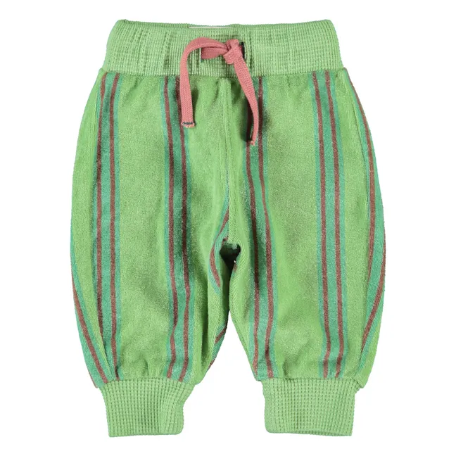 Organic cotton terry striped joggers | Green