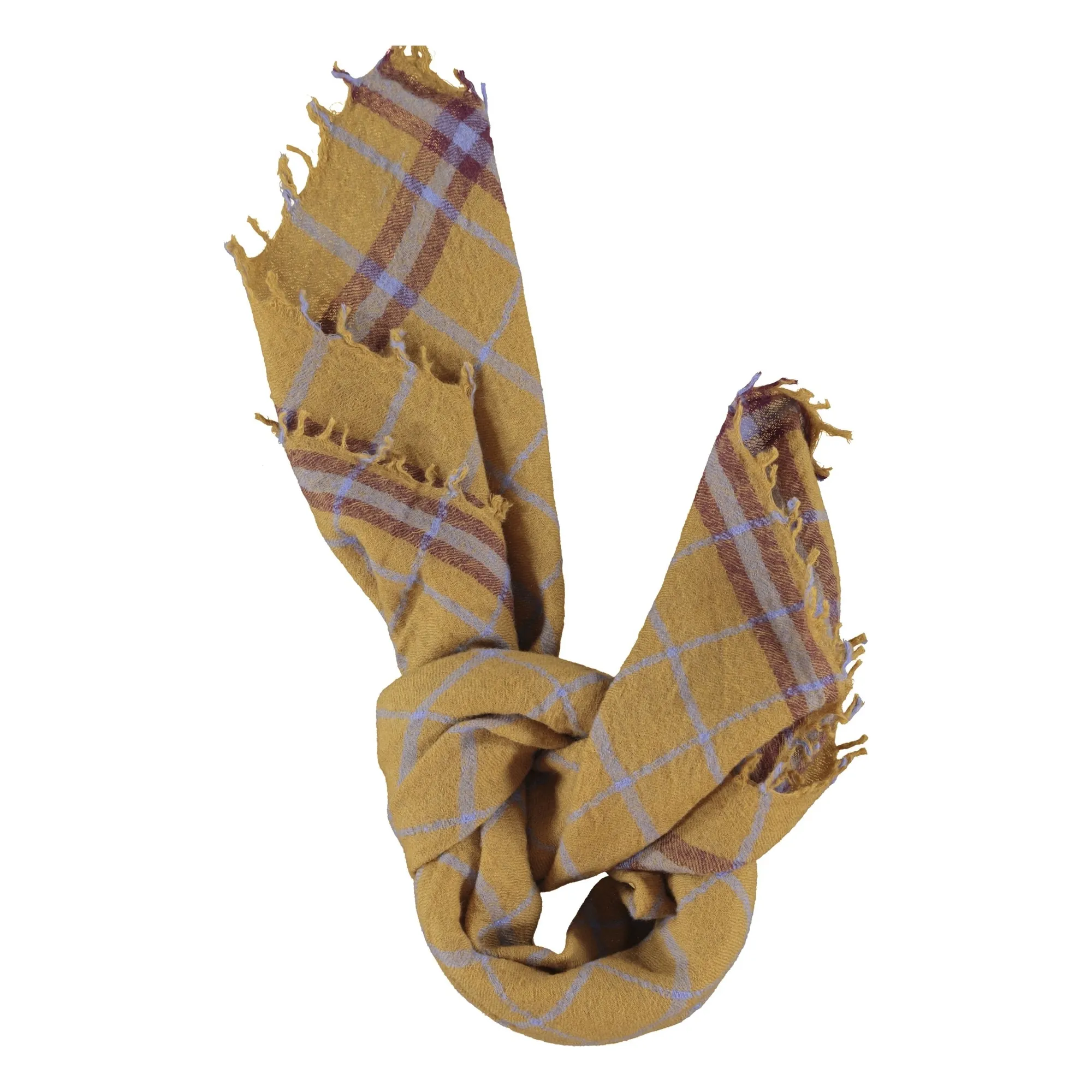 Foulard Carreaux Laine | Camel- Image produit n°4