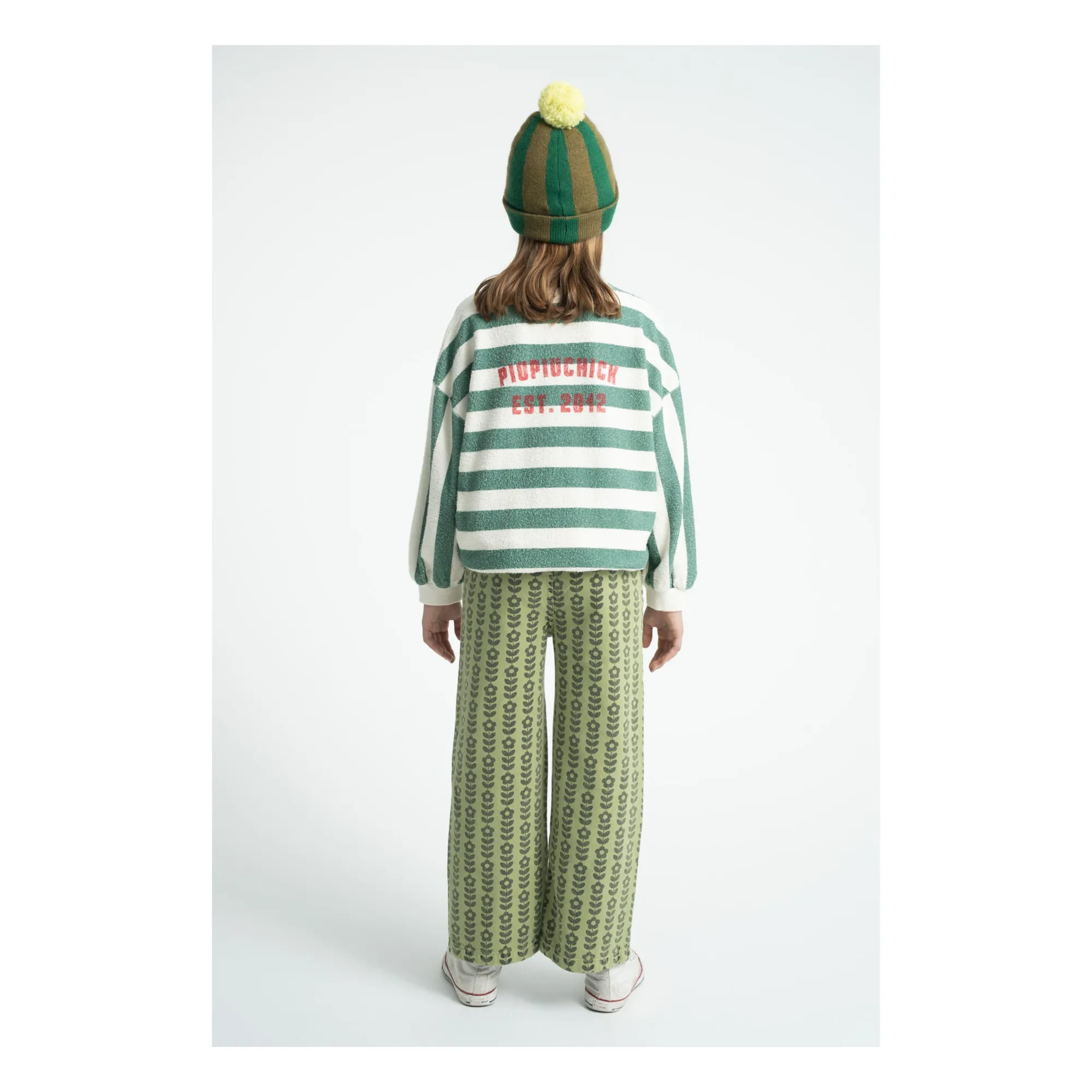 Pantalon Flare Fleuri Coton Bio | Vert- Image produit n°2
