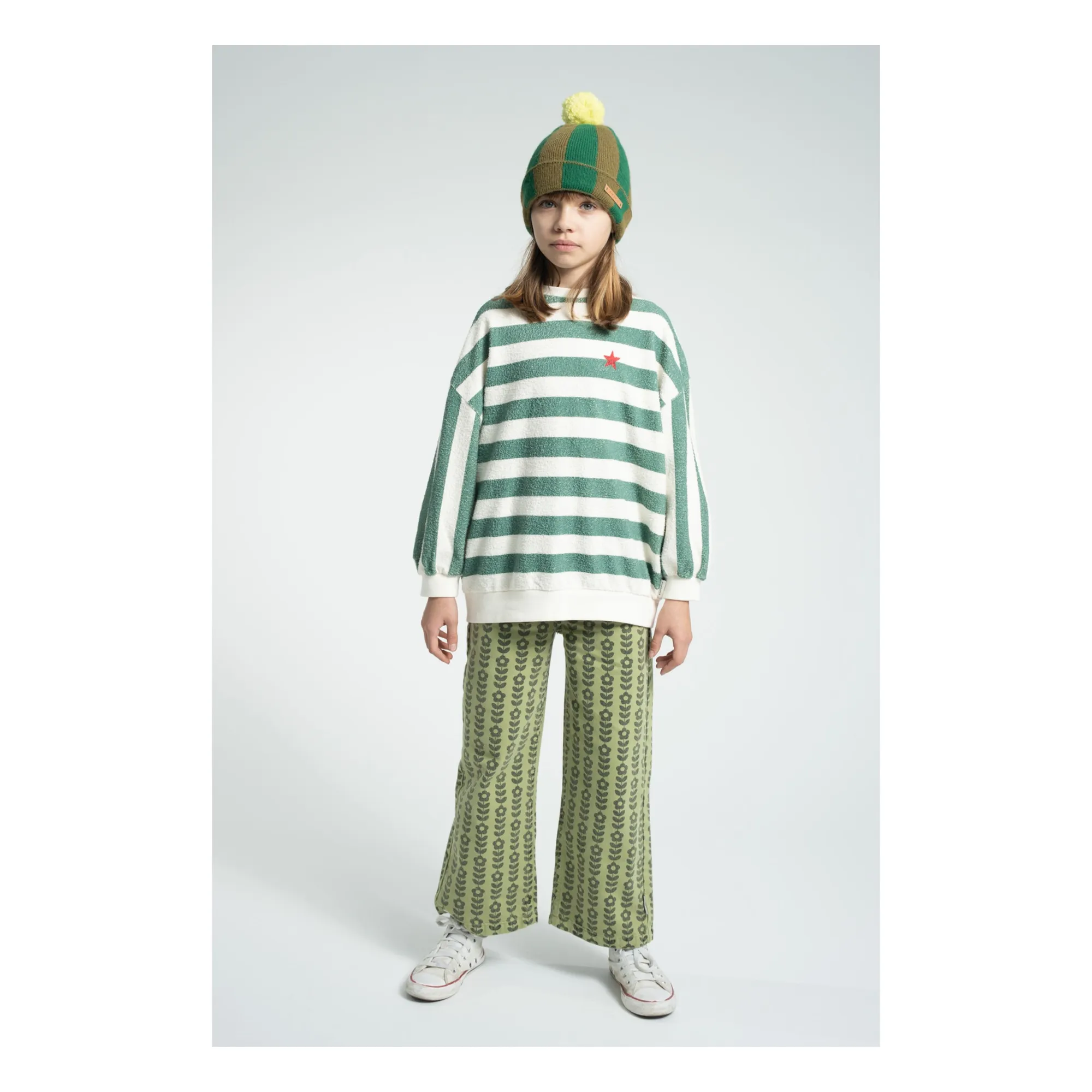Pantalon Flare Fleuri Coton Bio | Vert- Image produit n°1