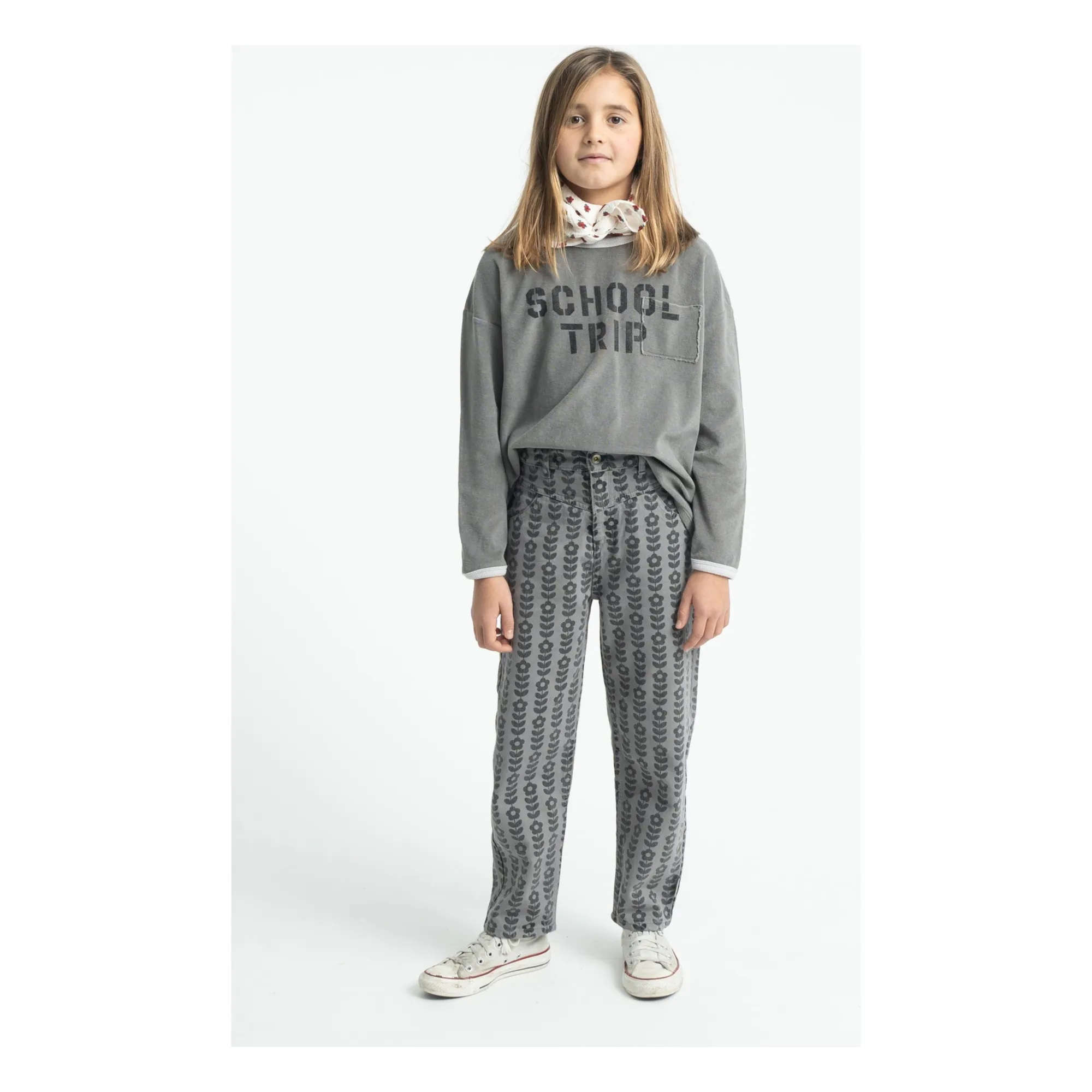 Pantalon Fleuri Coton Bio | Gris- Image produit n°1