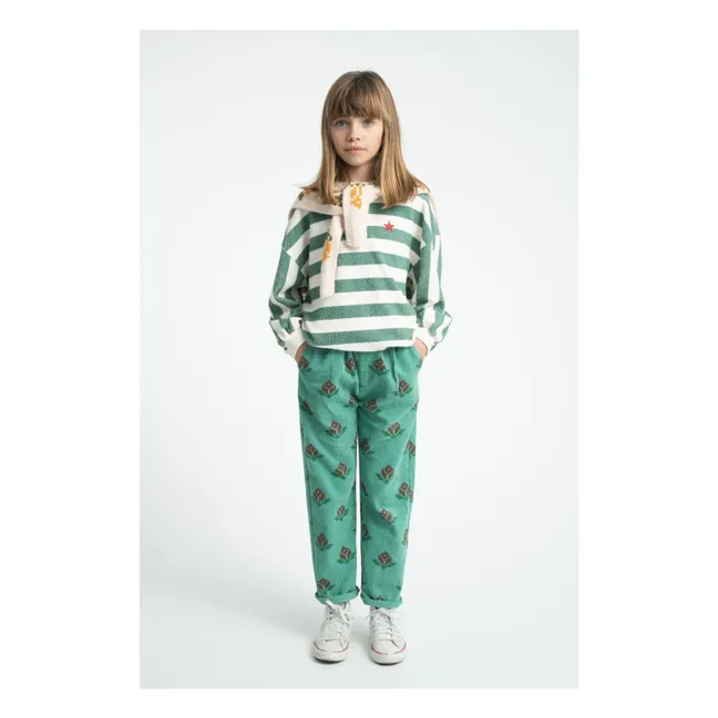 Pantalon Fleuri Velours Côtelé Coton Bio | Vert