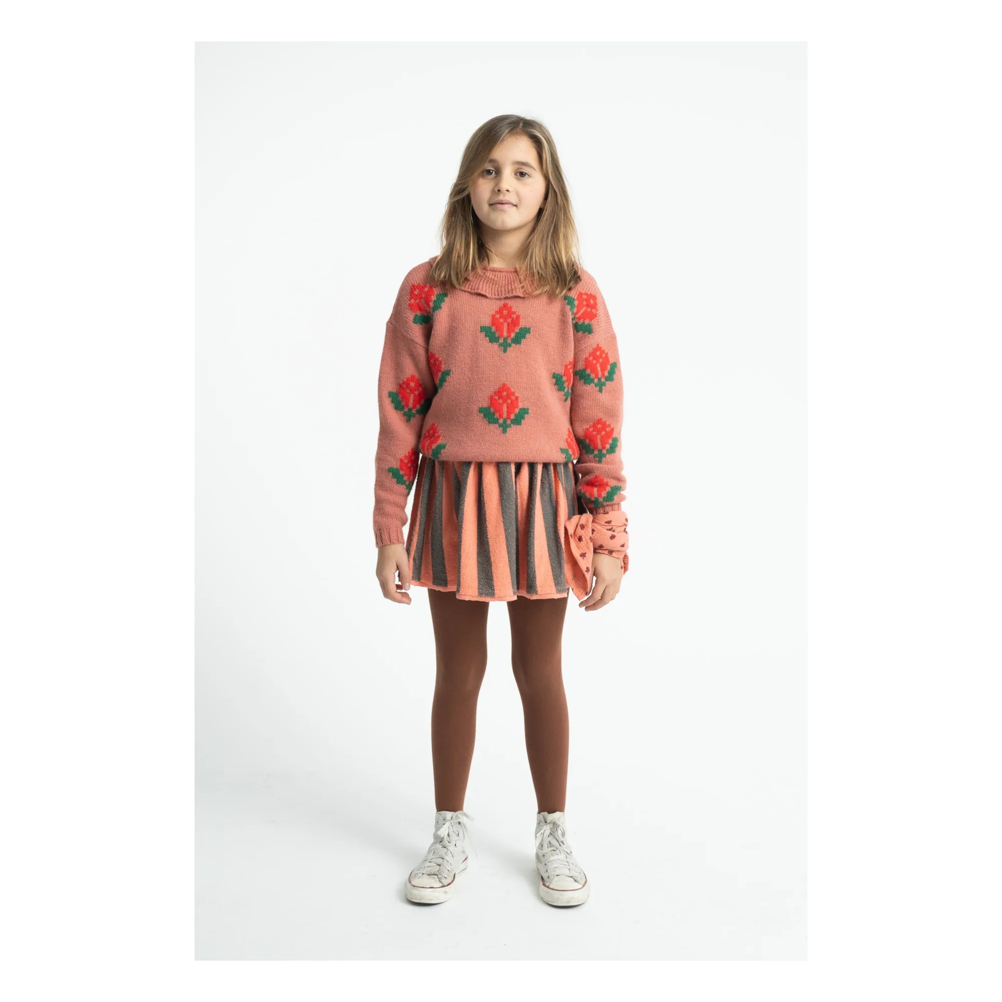 Jupe Rayée Eponge Coton Bio | Corail- Image produit n°1
