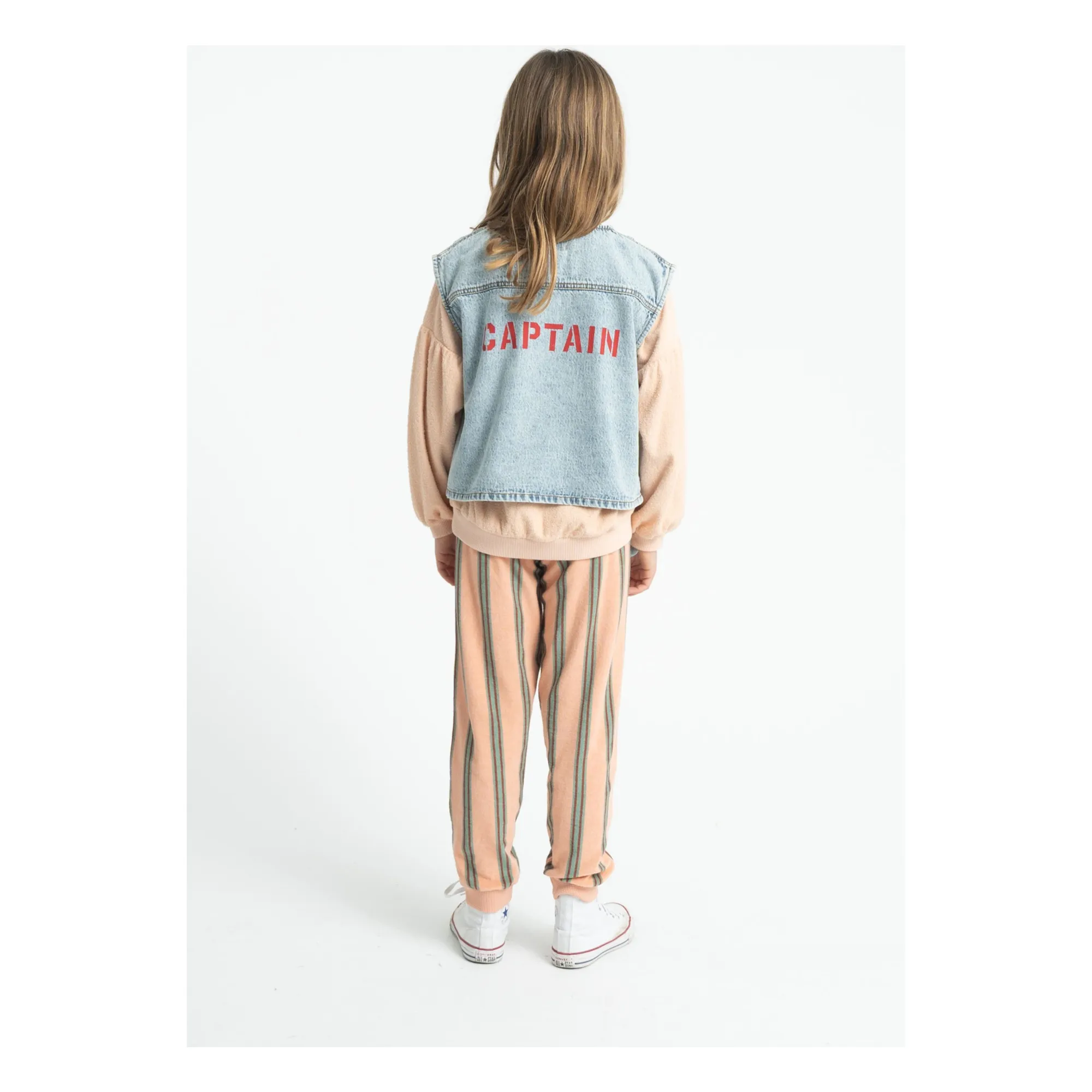 Jogger Rayé Eponge Coton Bio | Rose- Image produit n°2