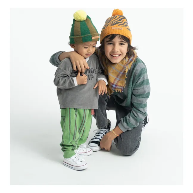 Jogger Rayé Eponge Coton Bio | Vert