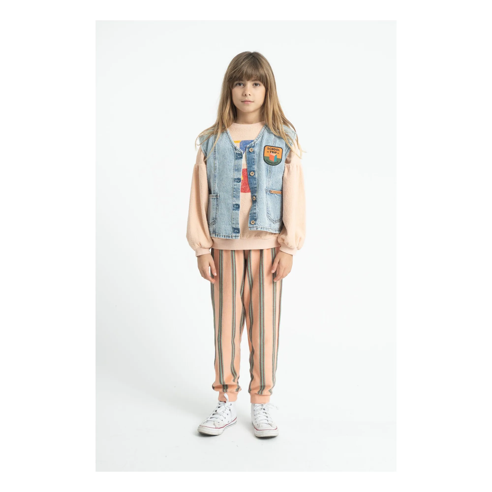 Jogger Rayé Eponge Coton Bio | Rose- Image produit n°1