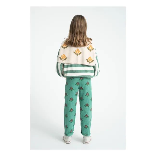 Pantalon Fleuri Velours Côtelé Coton Bio | Vert