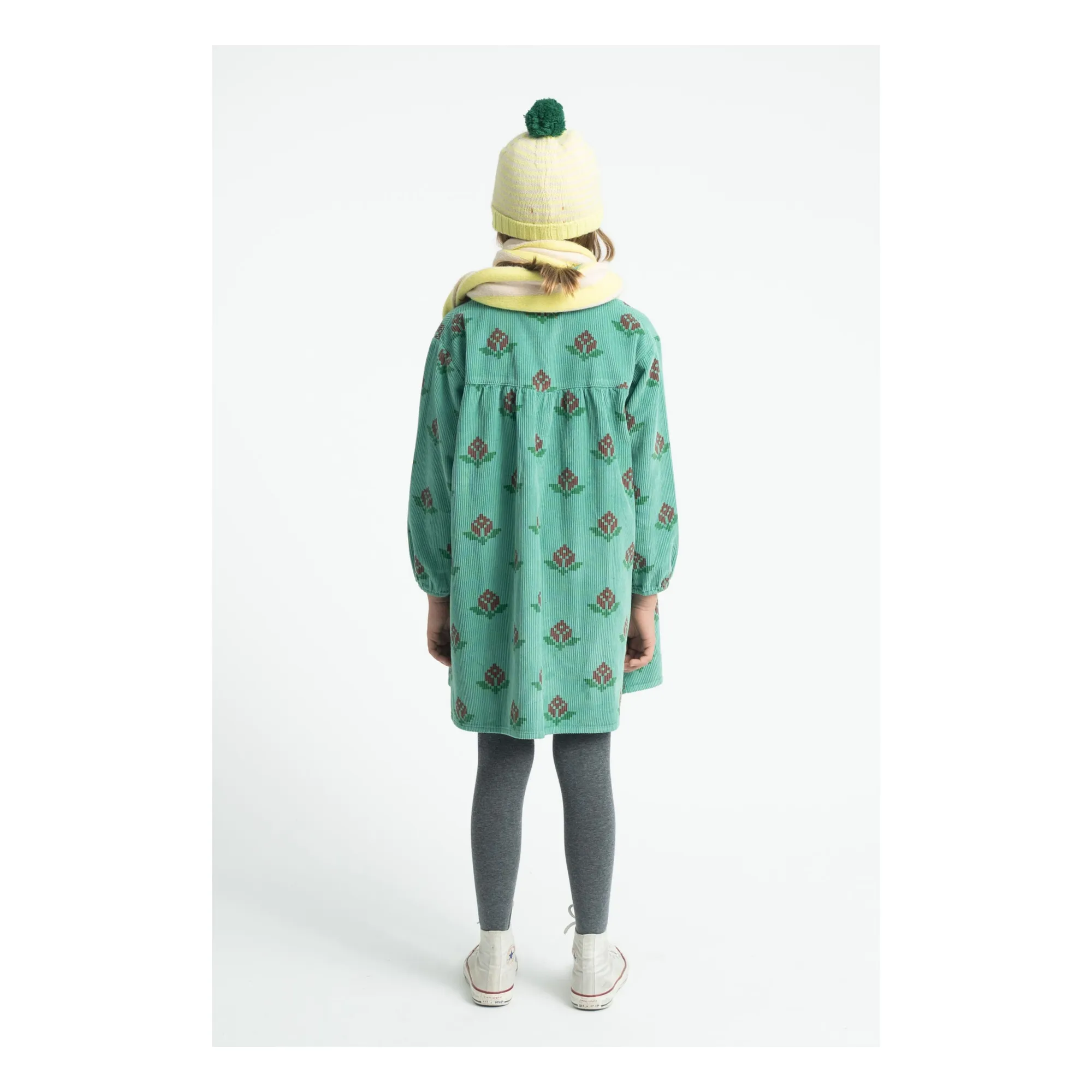 Robe Fleurie Velours Côtelé Coton Bio | Vert- Image produit n°2
