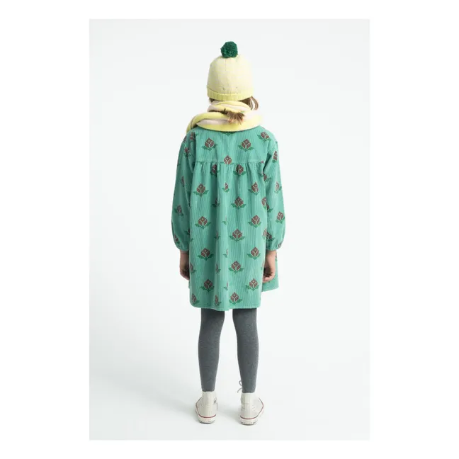 Robe Fleurie Velours Côtelé Coton Bio | Vert