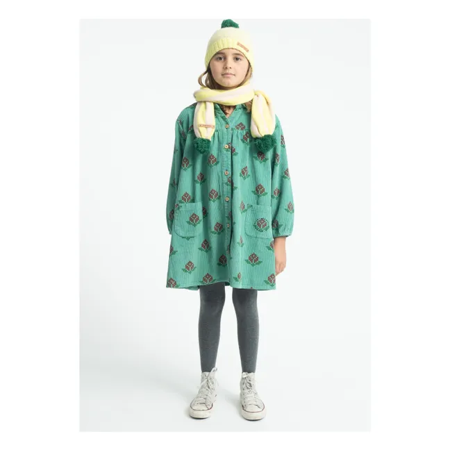 Robe Fleurie Velours Côtelé Coton Bio | Vert