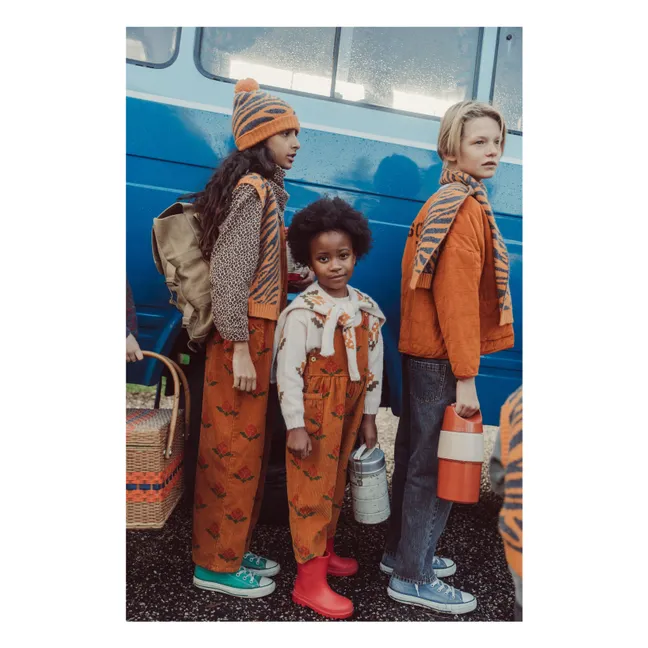 Organic Cotton Corduroy Flower Dungarees | Camel