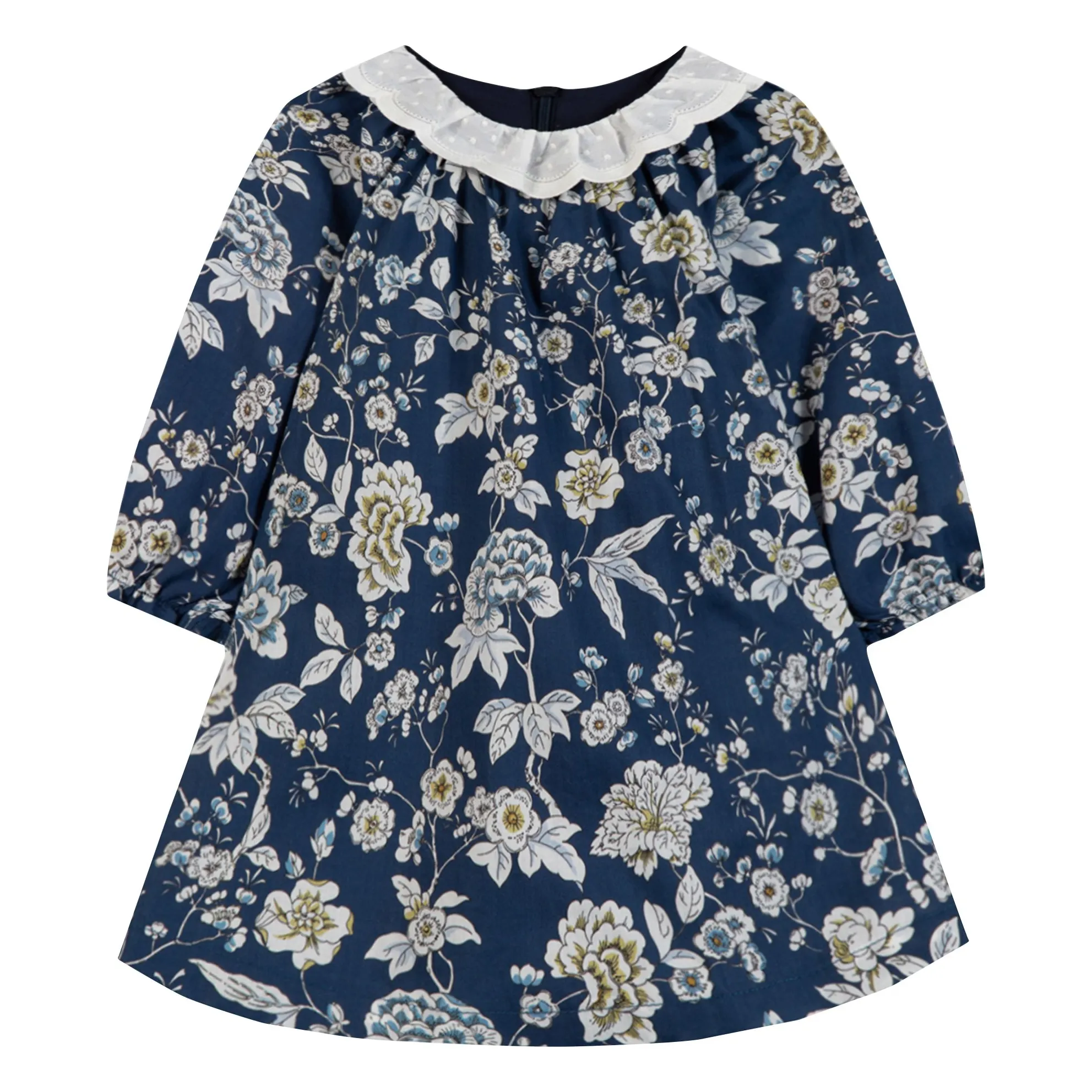Robe Col Feston Fleurie | Bleu marine- Image produit n°0