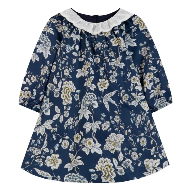 Robe Col Feston Fleurie | Bleu marine