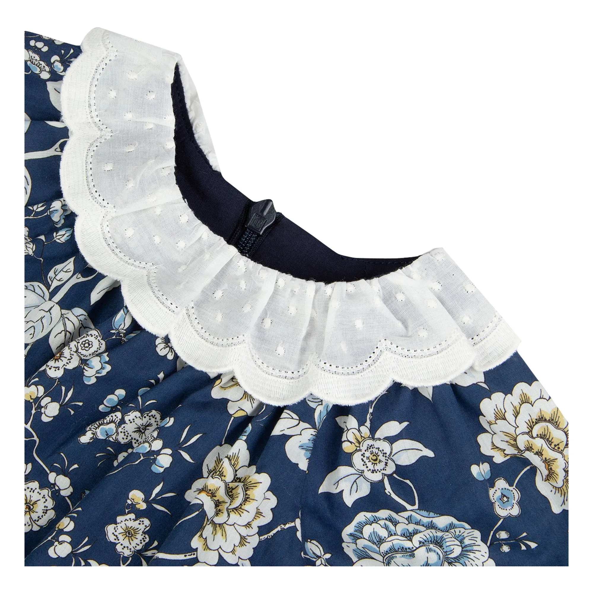 Robe Col Feston Fleurie | Bleu marine- Image produit n°3