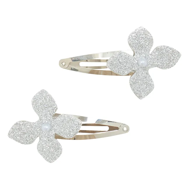 Lot de 2 Barrettes Fleurs Pailletées | Argenté