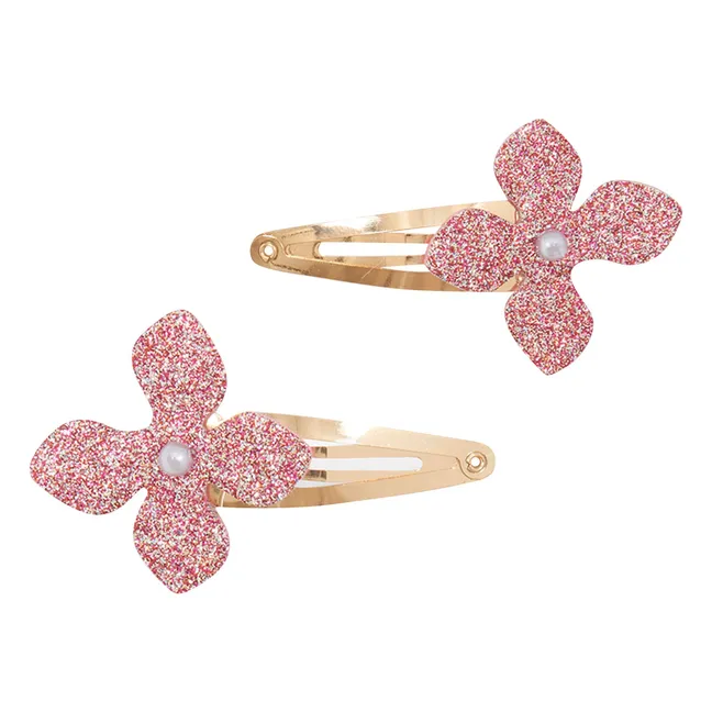 Lote de 2 clips Flor de purpurina | Rosa