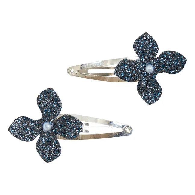 Lot de 2 Barrettes Fleurs Pailletées | Bleu marine