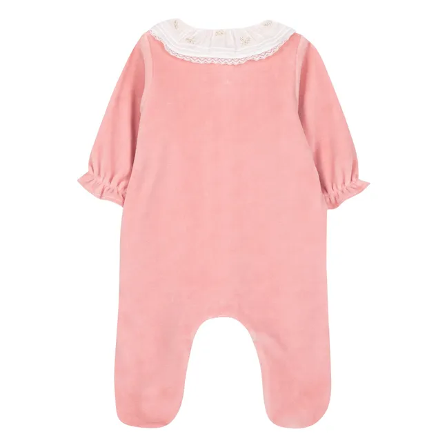 Pyjama Col Brodé Dentelle | Rose
