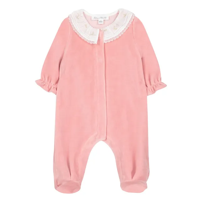 Pyjama Col Brodé Dentelle | Rose