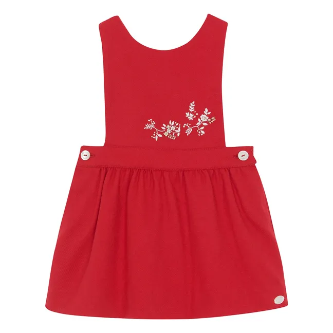 Robe Brodée Fleurs | Rouge cerise