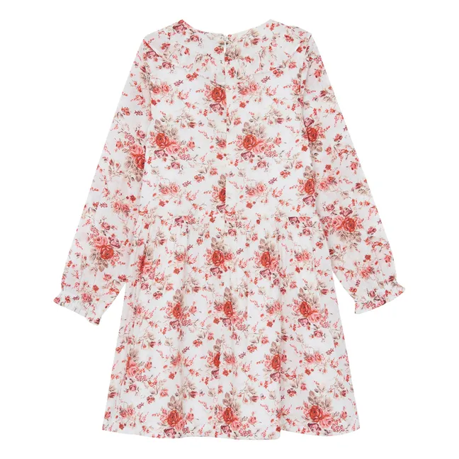 Vestido Floral Cuello Volante | Rosa