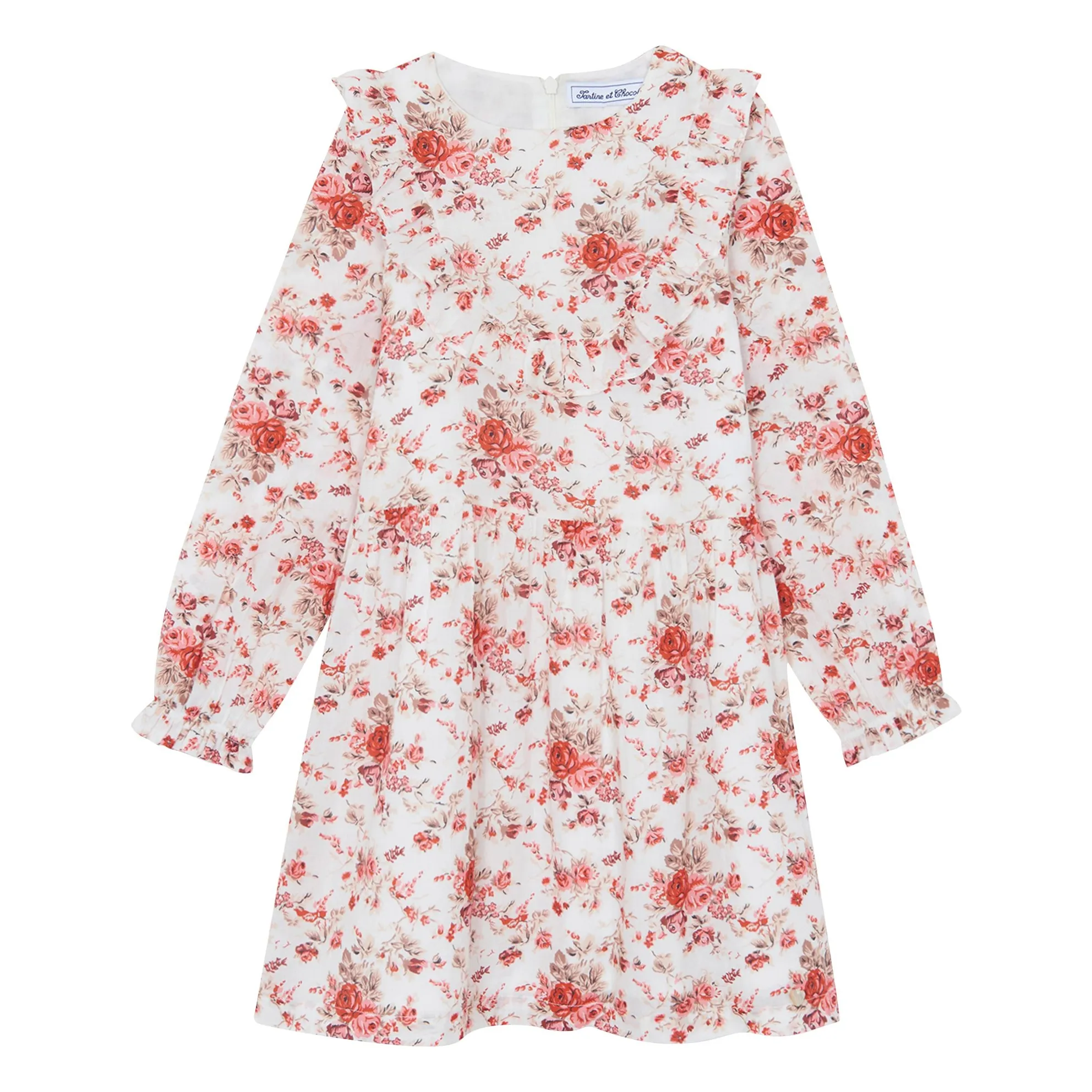 Robe Col Volants Fleurie | Rose- Image produit n°0