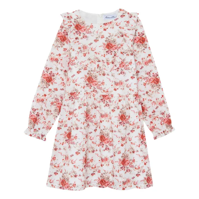 Robe Col Volants Fleurie | Rose