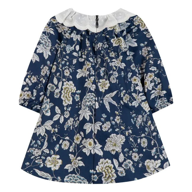 Robe Col Feston Fleurie | Bleu marine