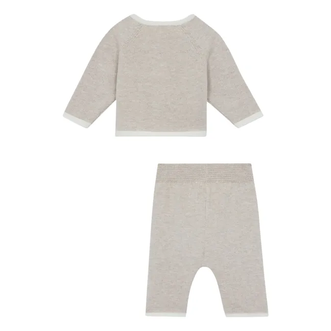 Ensemble Maille Cardigan et Pantalon Oursons | Beige chiné