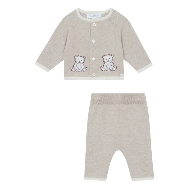 Conjunto de chaqueta y pantalón de punto Osito Teddy | Beige chiné