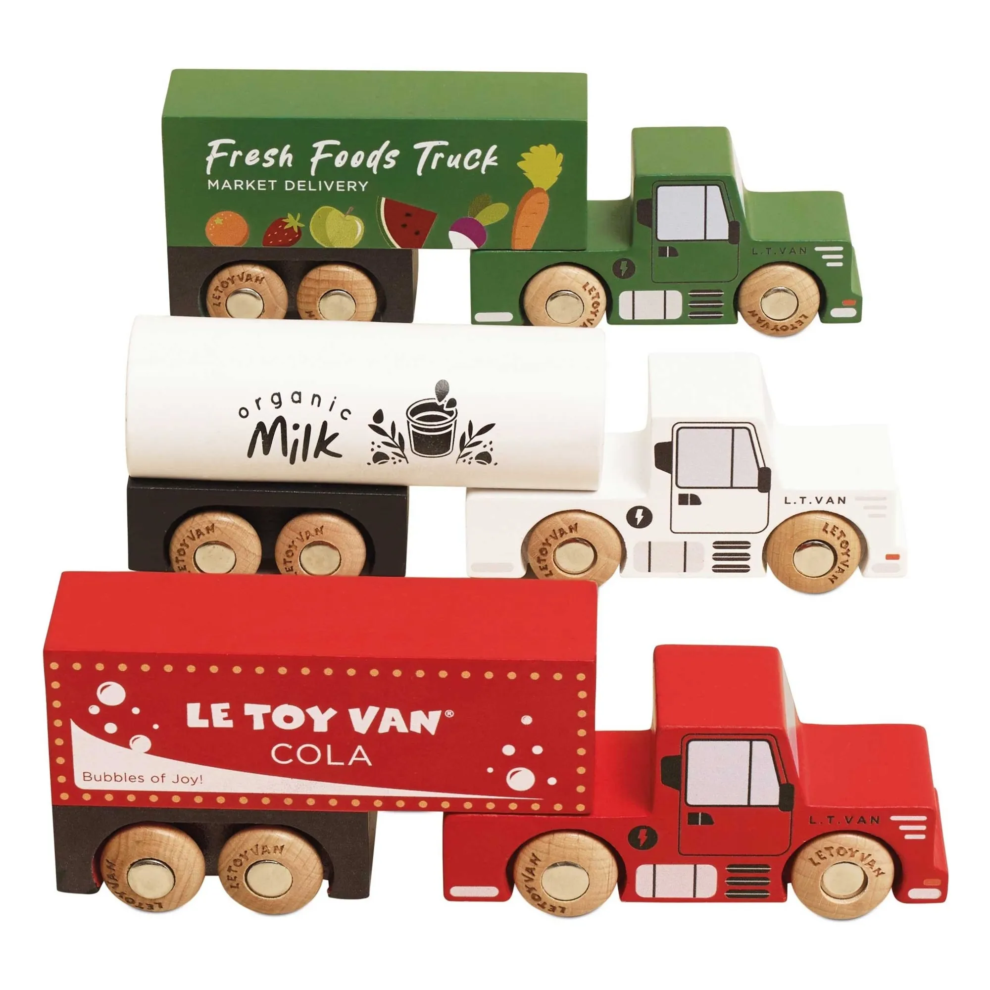Le Toy Van Multicoloured Trucks And Trailers - Set Of 3
