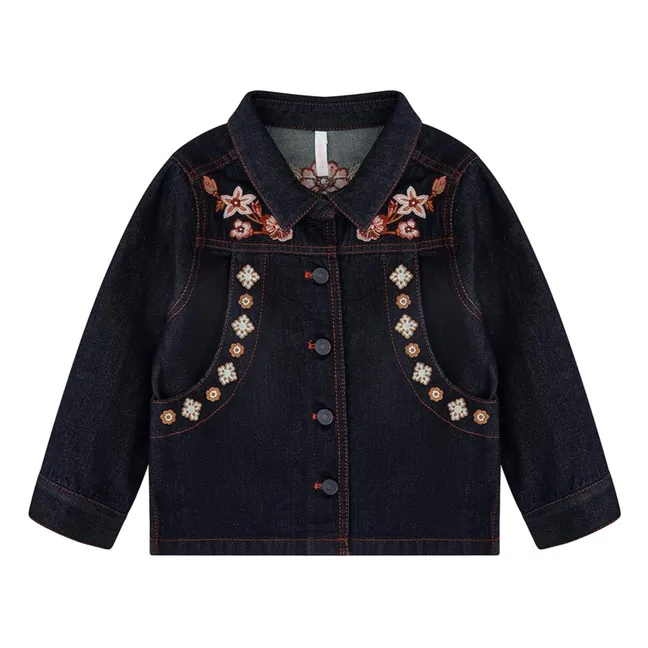 Veste Brodée Coton Bio | Bleu nuit