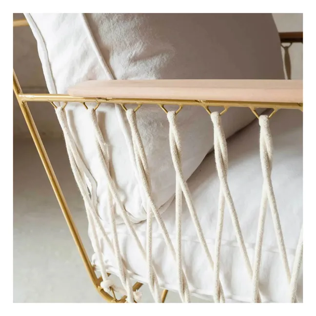 Fauteuil Croisette doré mat epoxy, coton | Blanc