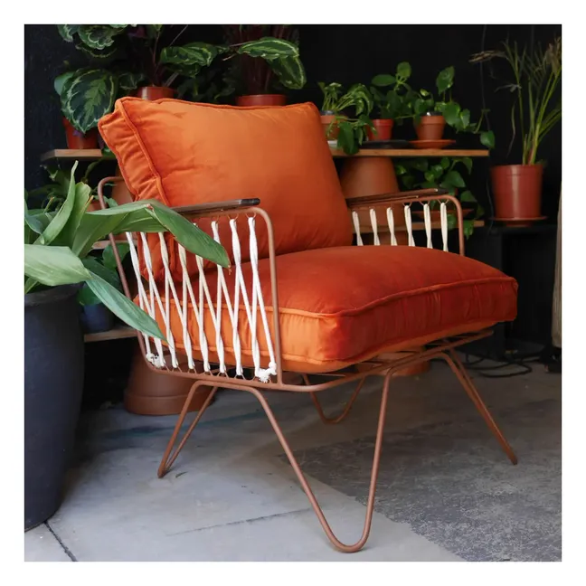 Fauteuil Croisette fer brun epoxy, velours | Brique