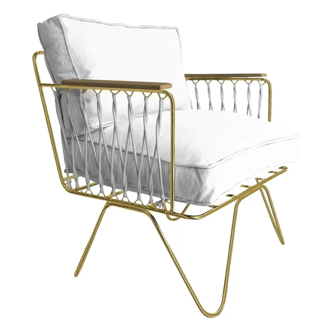 Fauteuil Croisette doré mat epoxy, coton | Blanc